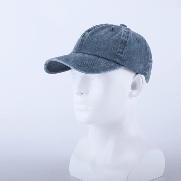 Unisex Washed-denim Blue Baseball Cap Cotton Fits Washed Denim Adjustable Hat - Picture 4 of 7